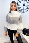 Silver And Cream Block Colour Knitted Jumper