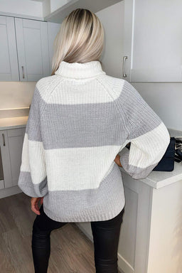 Silver And Cream Block Colour Knitted Jumper