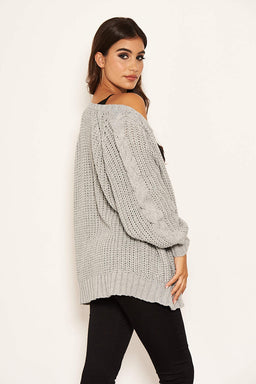 Silver Cable Knit Chunky Cardigan