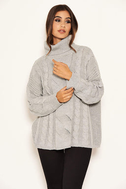 Silver Cable Knit Oversized Jumper