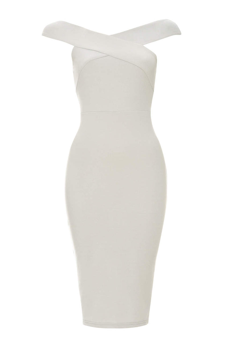 Silver Cross Over Bodycon Bardot Dress