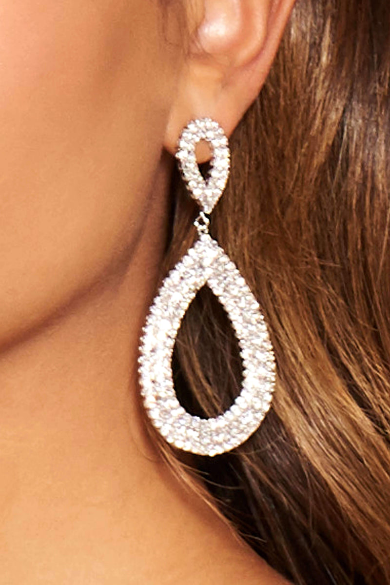 Silver Diamante Double Tear Drop Earrings