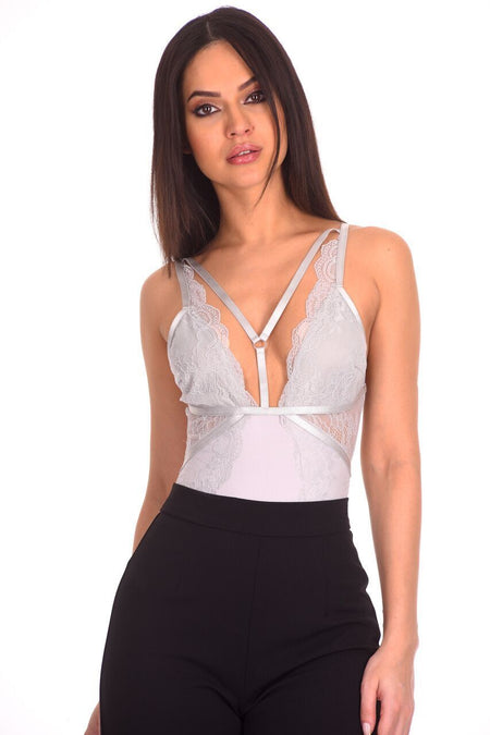 Silver Lace Harness Bodysuit
