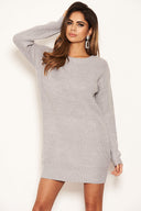 Silver Lace Up Back Jumper Dress