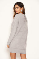 Silver Lace Up Back Jumper Dress