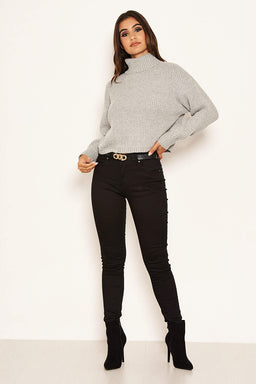 Silver Roll Neck Cropped Knit Jumper