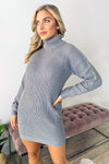 Silver Roll Neck Knit Jumper Dress