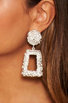 Silver Square Textured Statement Earrings