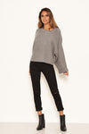 Silver Wide Sleeve Cropped Knit Jumper