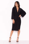 Slinky Black Midi Dress With Wrap Detail