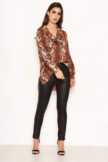 Snake Print Cowl Neck Top