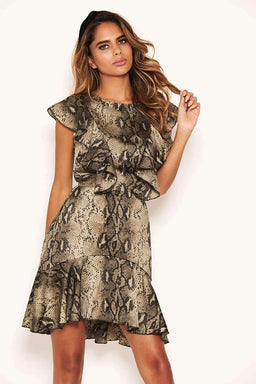 Snake Print Frill Detail Dress