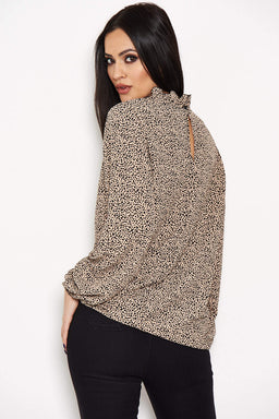 Spotty High Neck Frill Top