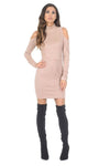 Stone High Neck Cold Shoulder Faux Suede Mini Dress