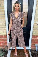 Stone Printed Frill Wrap Over Jumpsuit
