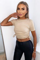 Stone Ribbed Ruched Side Crop Top