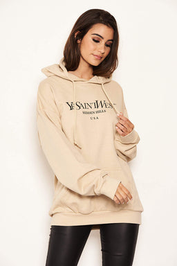 Stone Slogan Printed Hoody