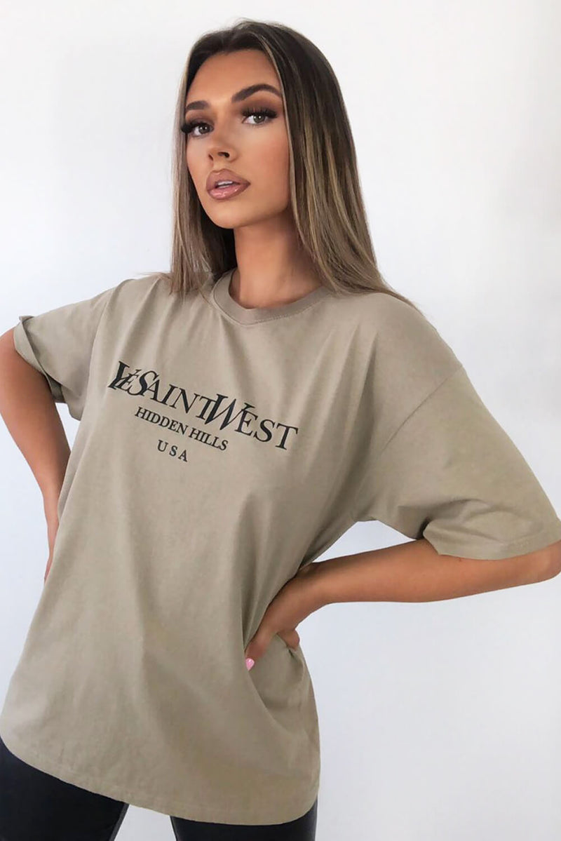 Stone Slogan Printed Oversized Tee