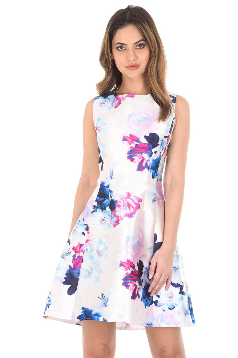 ax paris floral skater dress Cream Floral Printed Wrap Top Skater Dress AX Paris