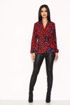 Red Animal Print Waist Tie Blouse