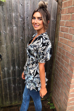 Black Tropical Wrap Top