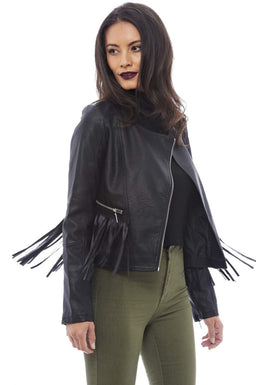 Cropped Leather Tassel Jacket