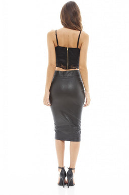 Zip Detail PU Midi Skirt