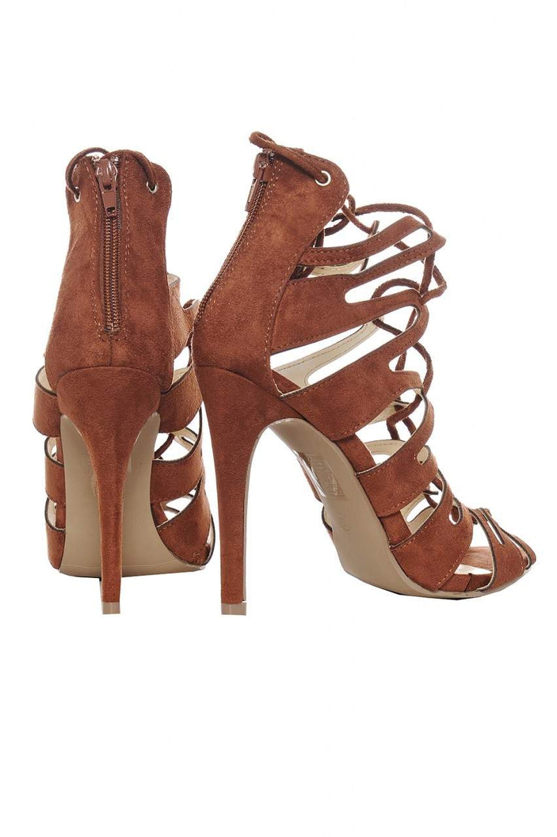 Faux Suede Caged Heels
