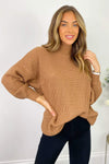 Tan High Neck Knitted Jumper