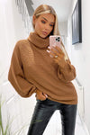 Tan Roll Neck Balloon Sleeve Knitted Jumper