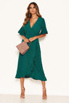 Teal Midi Dress With Frill Hem And Sleeves