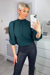 Teal Elasticated Neck Puff Sleeve Blouse