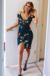 Teal Floral Midi Wrap Dress