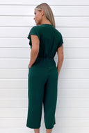 Teal Frill Sleeve Wrap Jumpsuit
