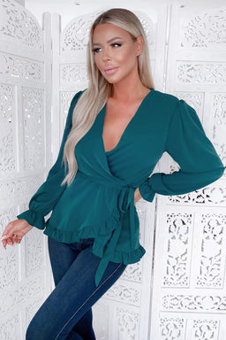 Teal Frill Wrap Top