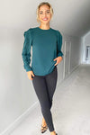 Teal Pleated Long Sleeve Top