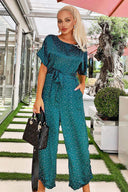 Teal Polka Dot Culotte Jumpsuit