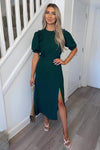 Teal Ruffle Split Leg Midi Dress