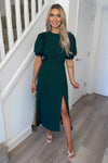 Teal Ruffle Split Leg Midi Dress