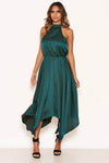 Teal Satin Sleeveless Maxi Dress