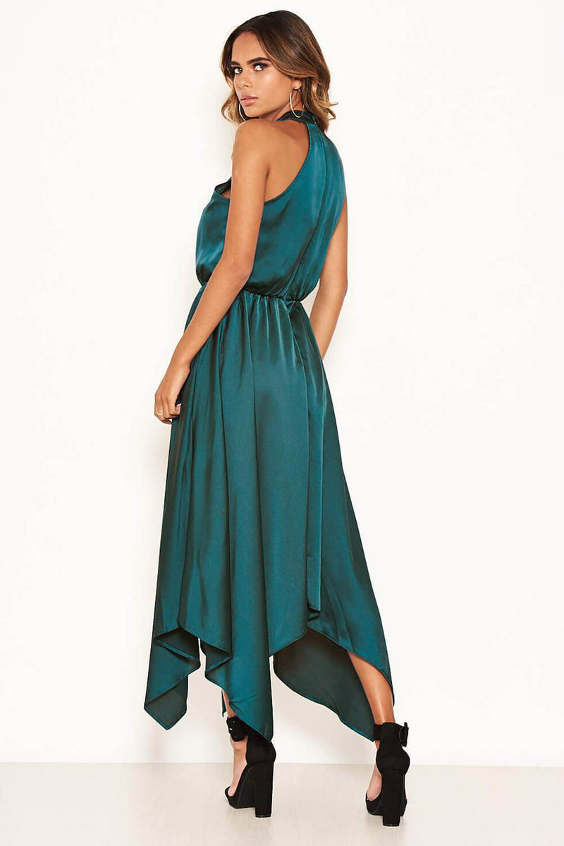 Teal Satin Sleeveless Maxi Dress