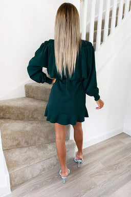 Teal Shirring Neck Skater Dress