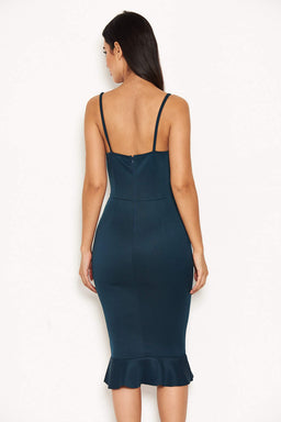 Teal Crochet Detail Frill Midi Dress