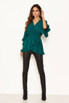 Teal Frill Wrap Top