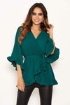 Teal Frill Wrap Top