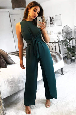 Teal Knot Front Wide Leg Jumpsuit