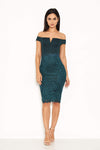 Teal Notch Front Lace Detail Midi Dress