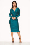 Teal Ruched Wrap Dress