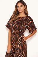 Tiger Print Belted Culotte Jumpsuit