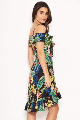 Tropical Strappy Frill Wrap Dress